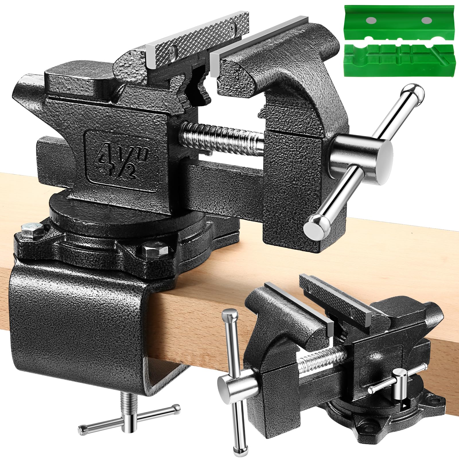ZHRMJZG bench vise showing 4-1/2 inch jaw width for larger workpieces and grip range.