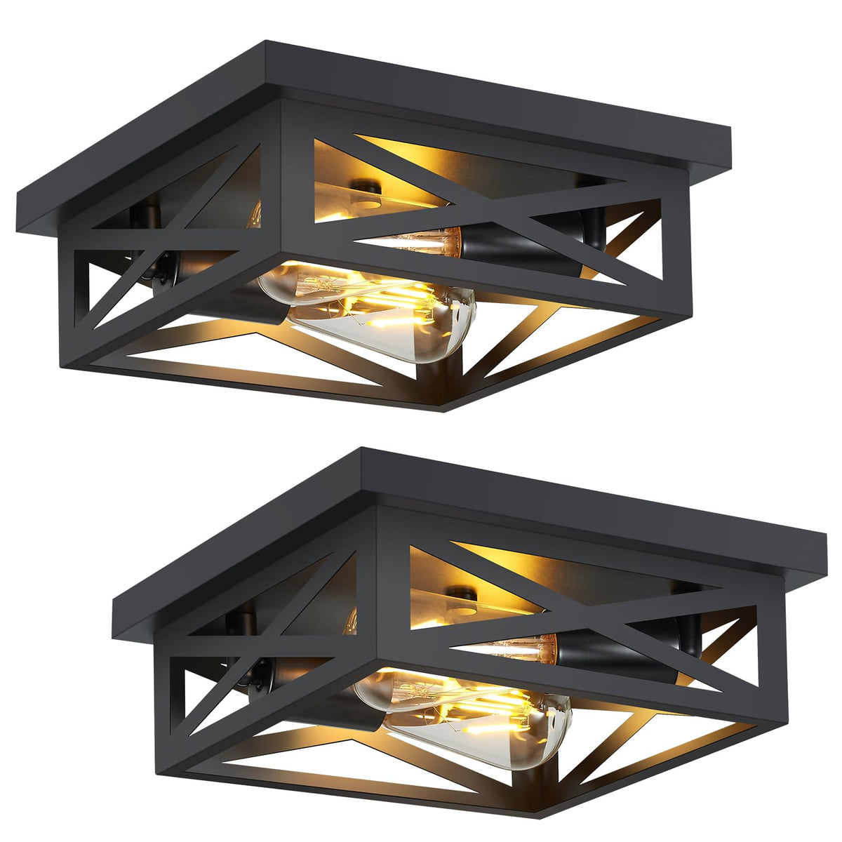 ZHU YAN farmhouse flush mount 2-pack open cage design for warm kitchen lighting.