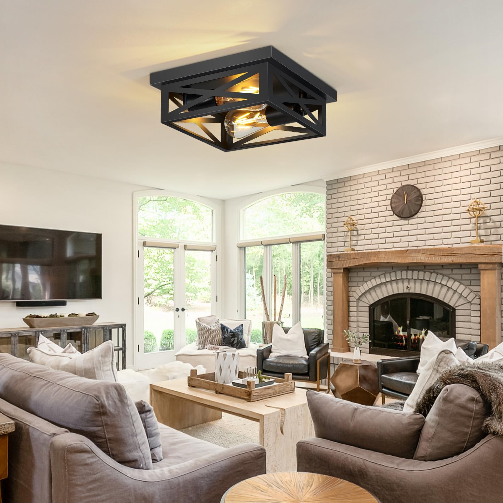 ZHU YAN open cage metal light in black finish ideal for hallways.