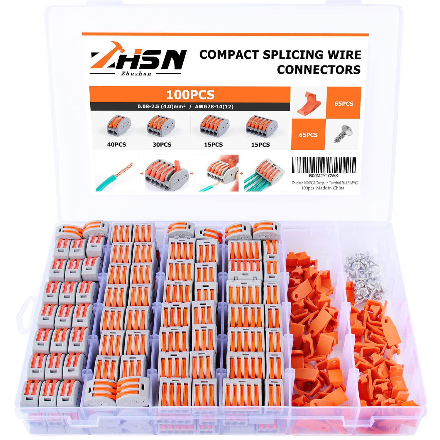 Zhushan 230PCS lever wire connectors kit, wide view for clutter-free splicing projects