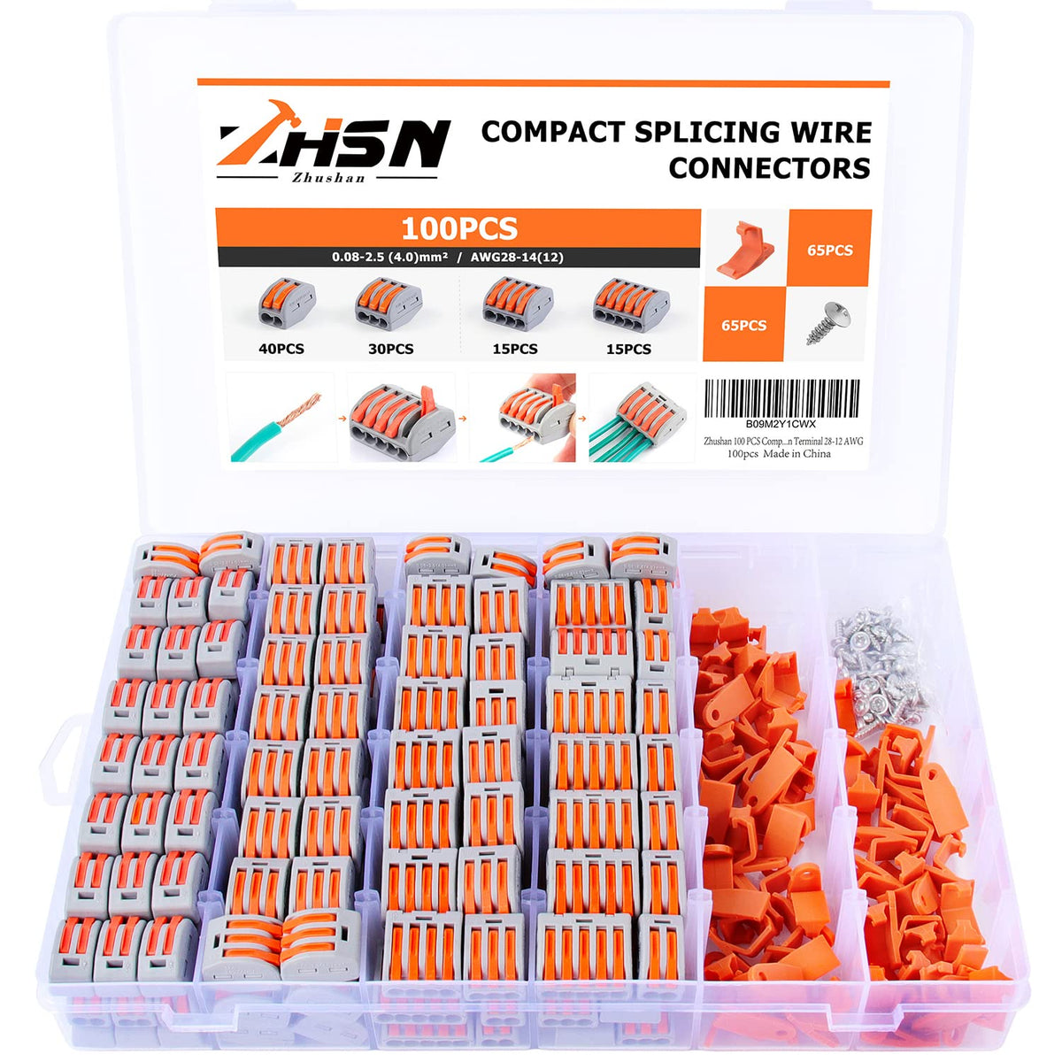 Zhushan 230PCS lever wire connectors kit, wide view for clutter-free splicing projects