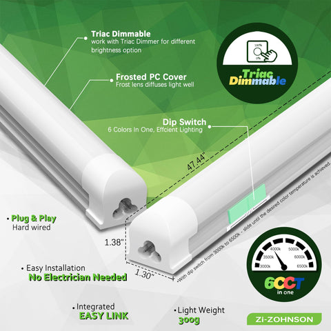 Zi-ZOHNSON T8 30W LED tube showing adjustable color temperature from warm to cool.