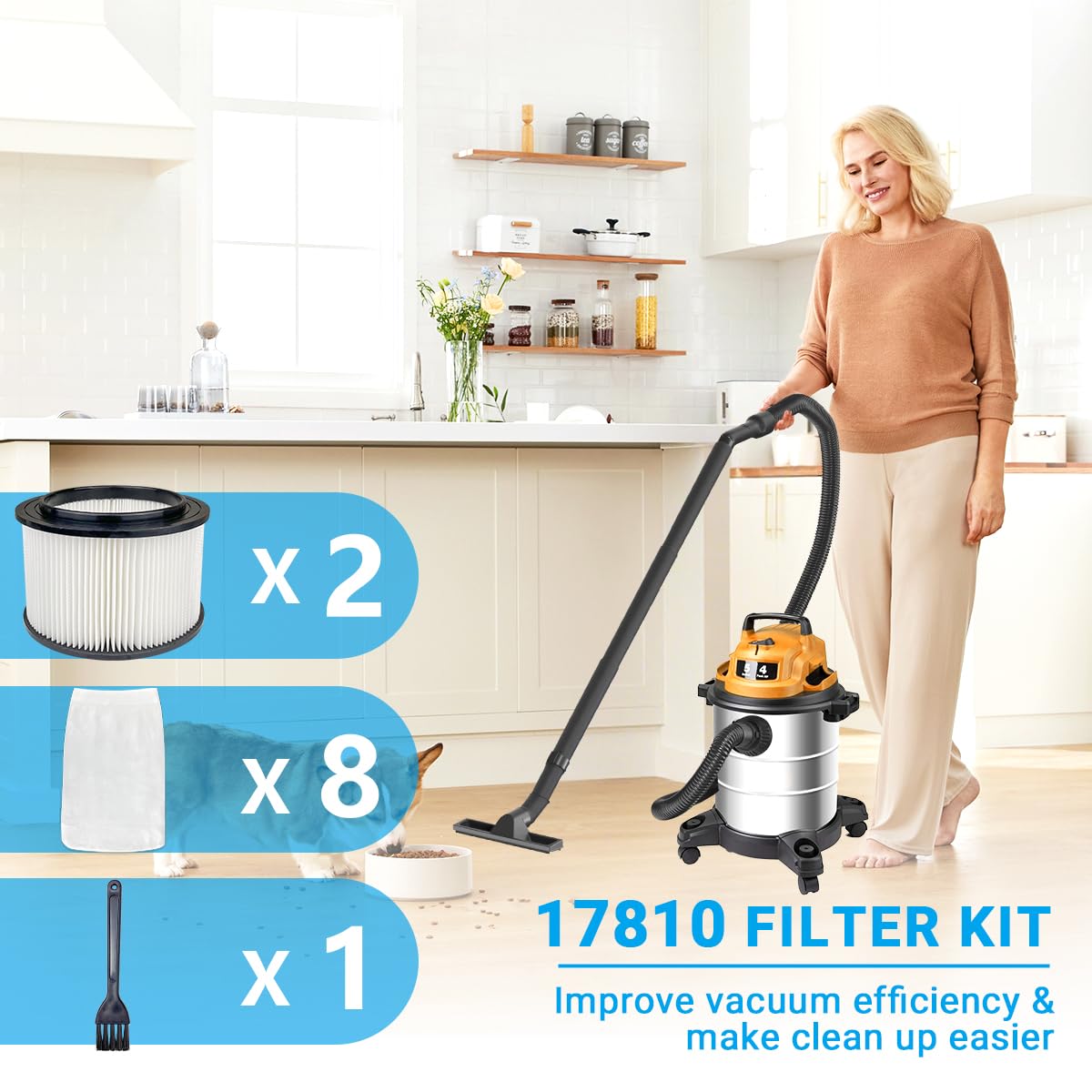Zibopon 17810 contents include filters, bags, and brush.