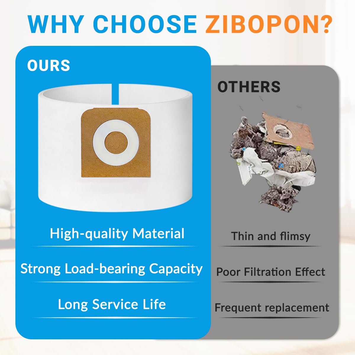 Zibopon 38735 bags with rubber sealing collar help keep the drum clean.