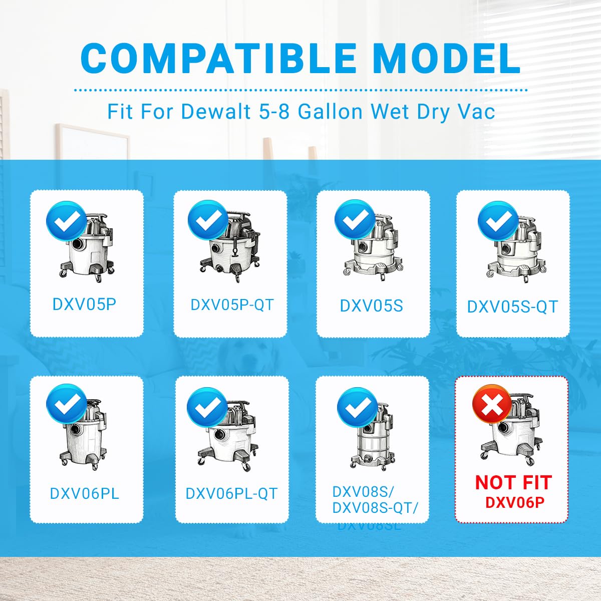 Zibopon DXVA19-4104 compatible bags across Dewalt 5-8 gallon models