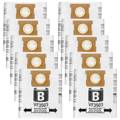 Zibopon VF3503 bag pack contents, compatible with Ridgid vacuums for dry debris cleanup.