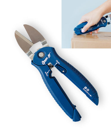 Zibra Open-It! blue multi-tool close-up, ready for quick packaging opening.