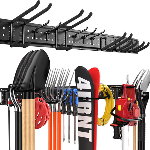 ZICANYCO wall-mounted tool organizer with 10 adjustable hooks for easy access.