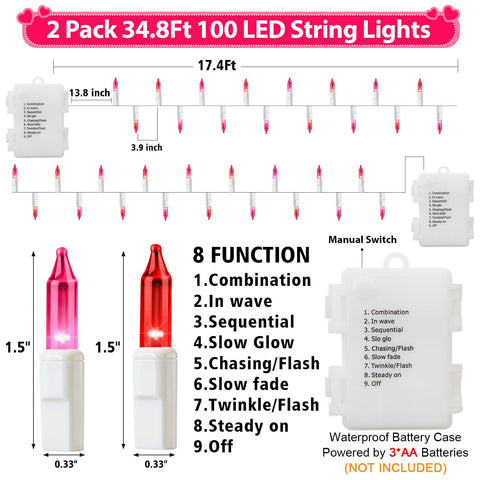 ZICZLI valentines lights, 17.4 ft string, ideal for outdoor patios