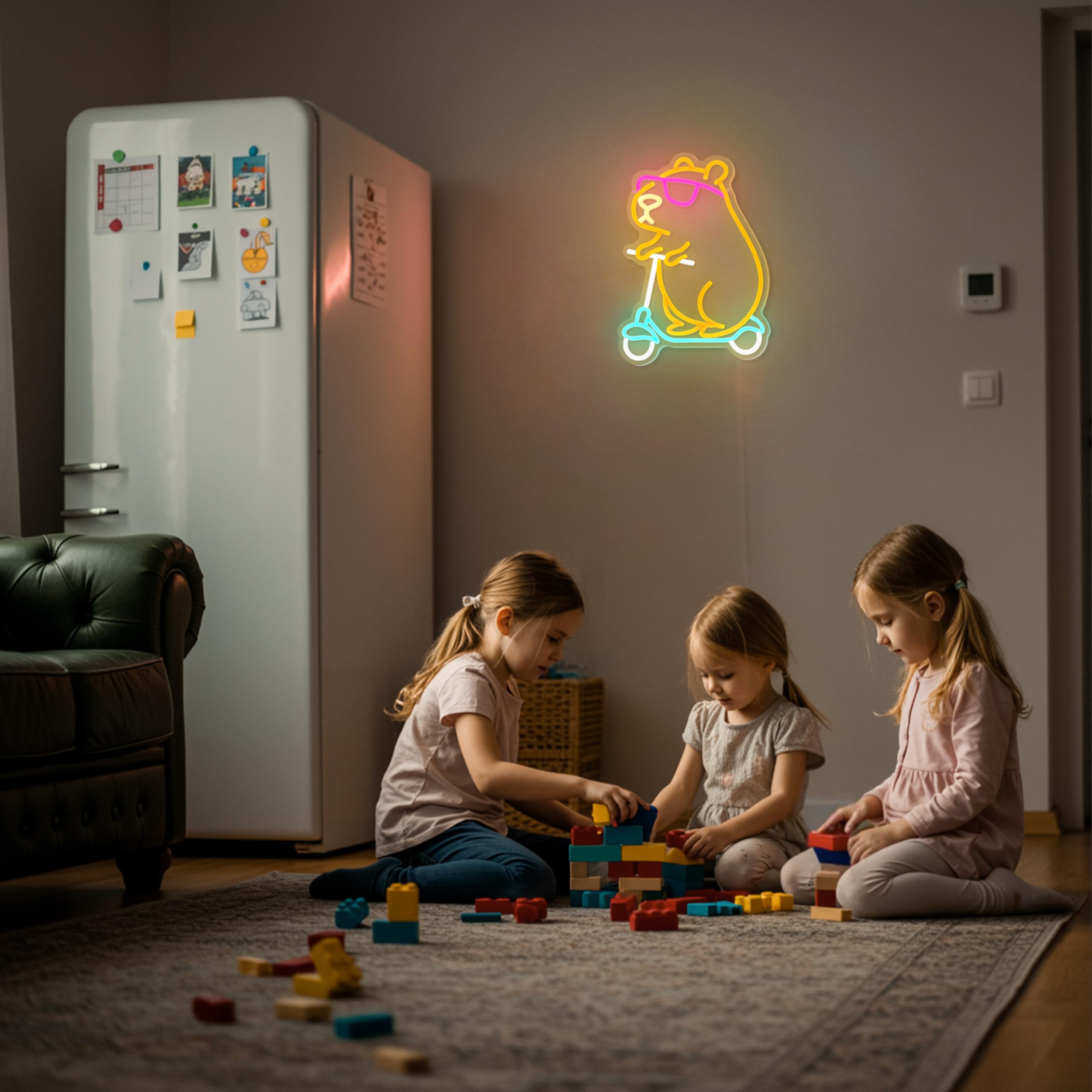 Zidoni Capybara Neon Sign ideal as birthday party decor and focal point.