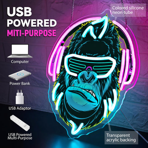 Zidoni Gorilla Neon Sign acrylic board construction with durable even illumination.