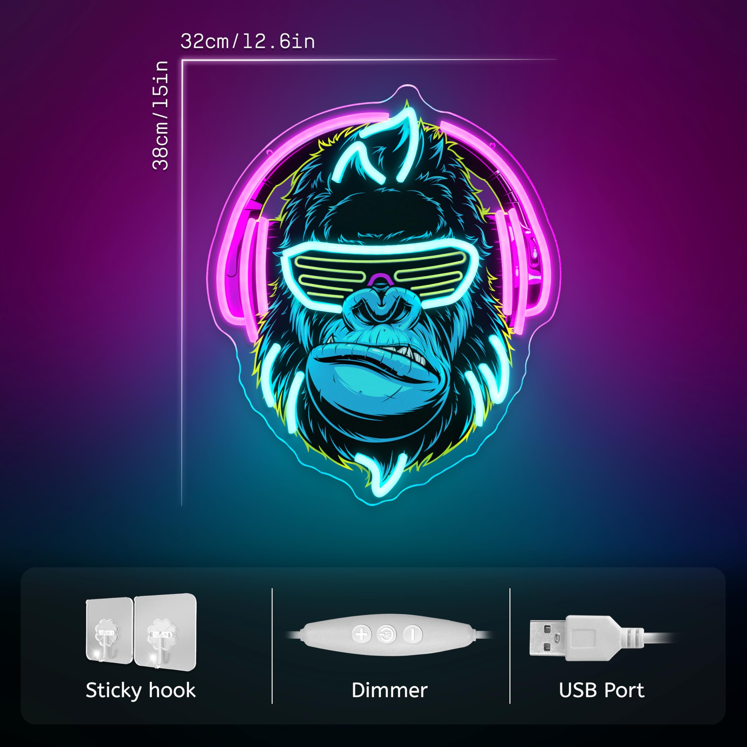 Zidoni Gorilla Neon Sign wall mount holes for quick clean installation.