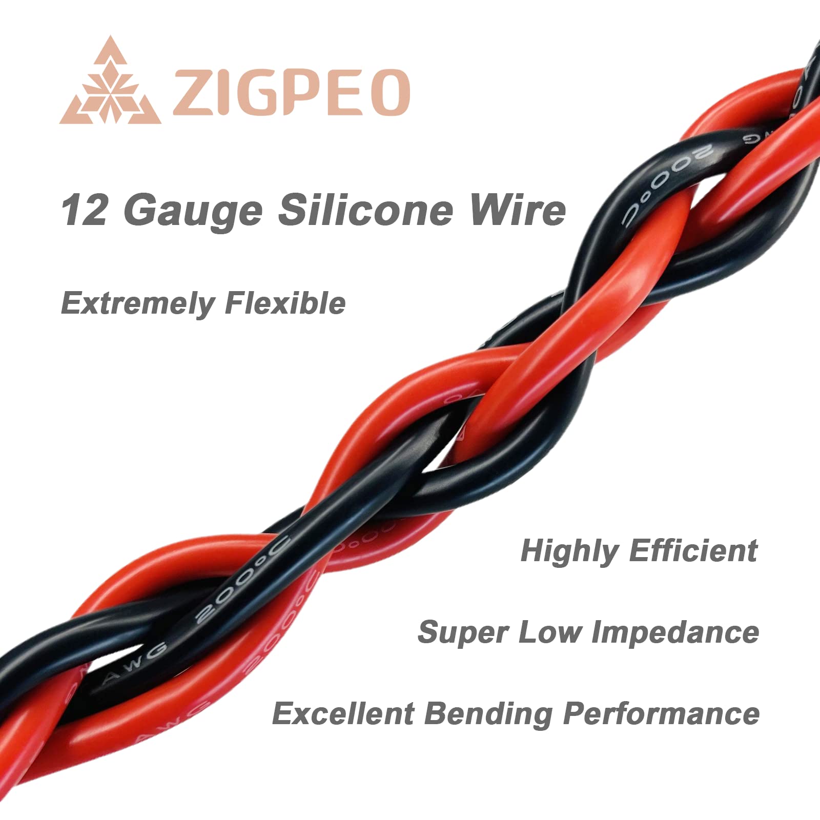 ZIGPEO 12 AWG silicone wire closeup, tinned copper strands for durability.