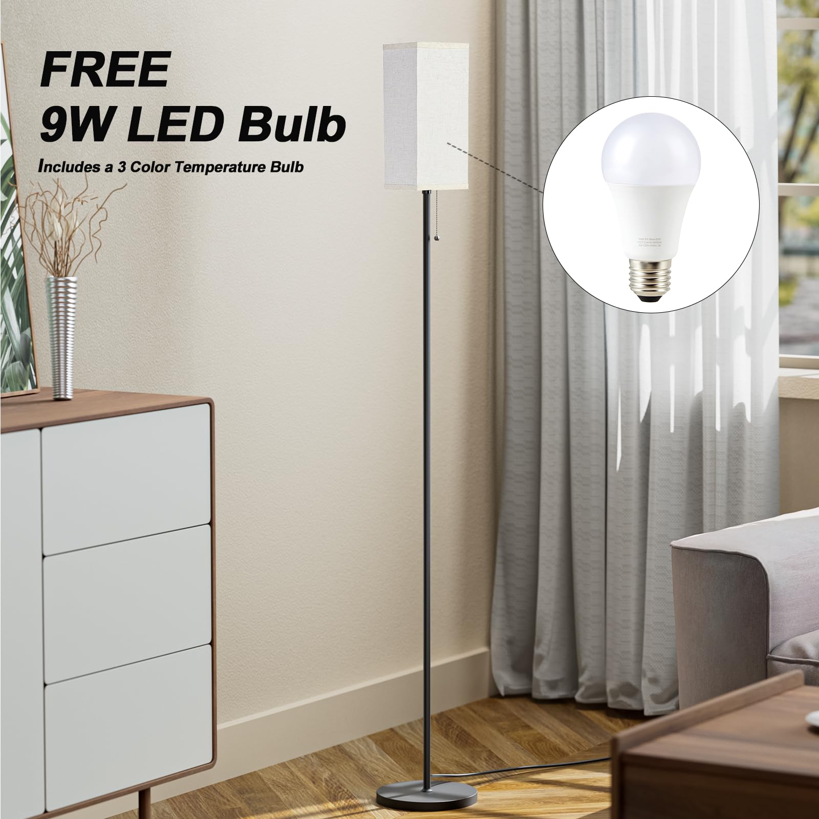 Ziisee 9W LED bulb included for energy-efficient lighting