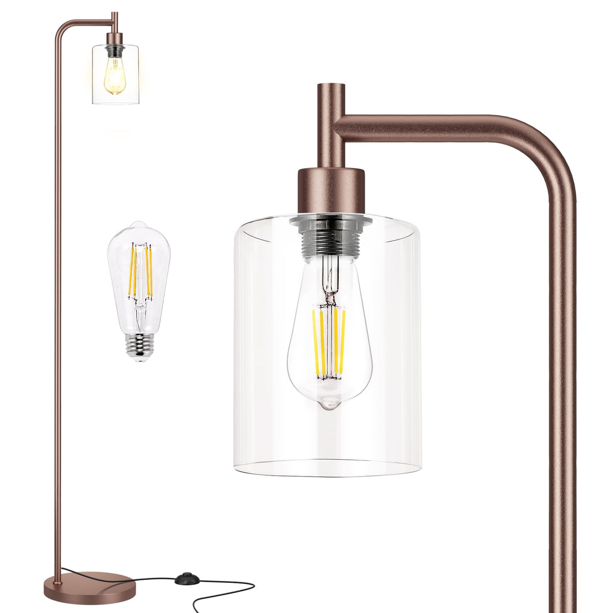 Ziisee floor lamp with brown base and glass shade adds warm ambience to living spaces.