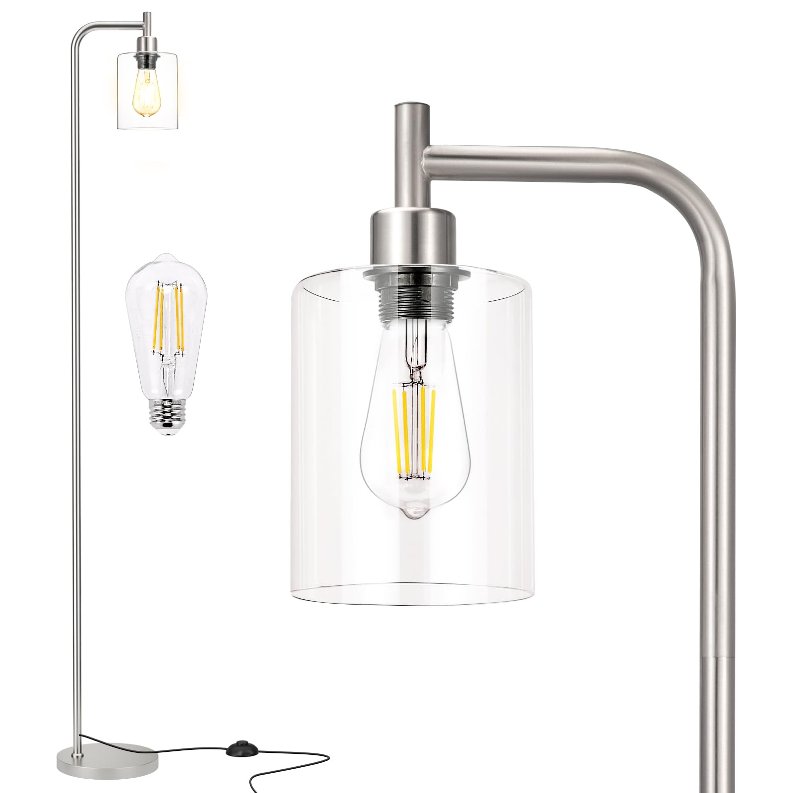 Ziisee floor lamp with brushed-nickel base enhances stability and adds modern elegance.