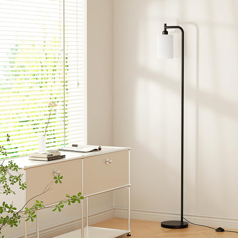 Ziisee floor lamp with frosted white glass shade offers soft, diffuse ambient light.