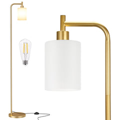 Ziisee floor lamp with gold finish and frosted shade in a living room.