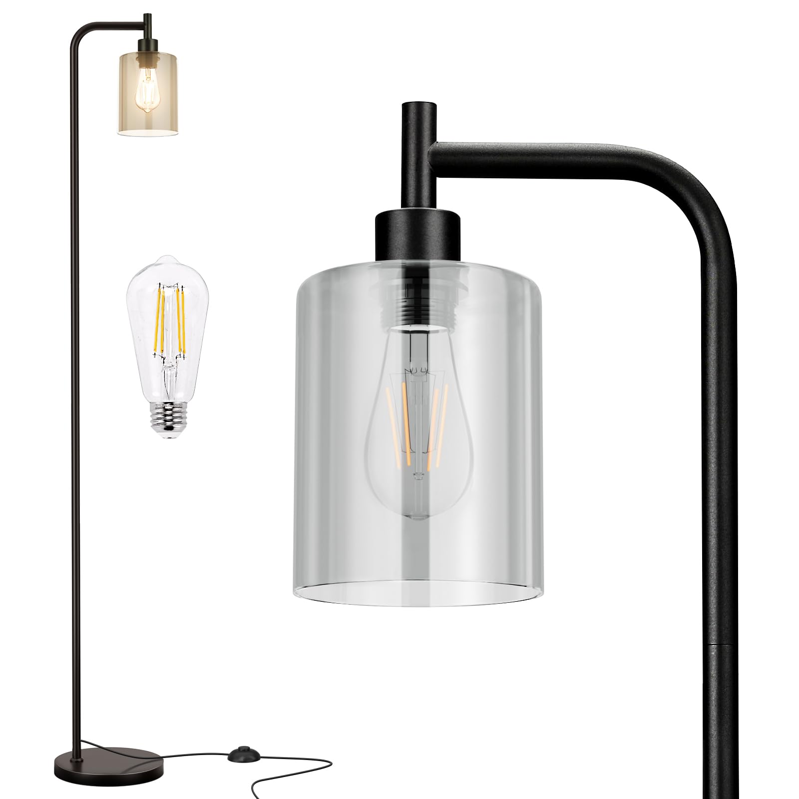 Ziisee floor lamp with grey glass shade lighting a living room