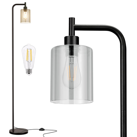 Ziisee floor lamp with grey glass shade lighting a living room