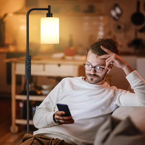 Ziisee glass shade floor lamp creates ambient lighting for evenings