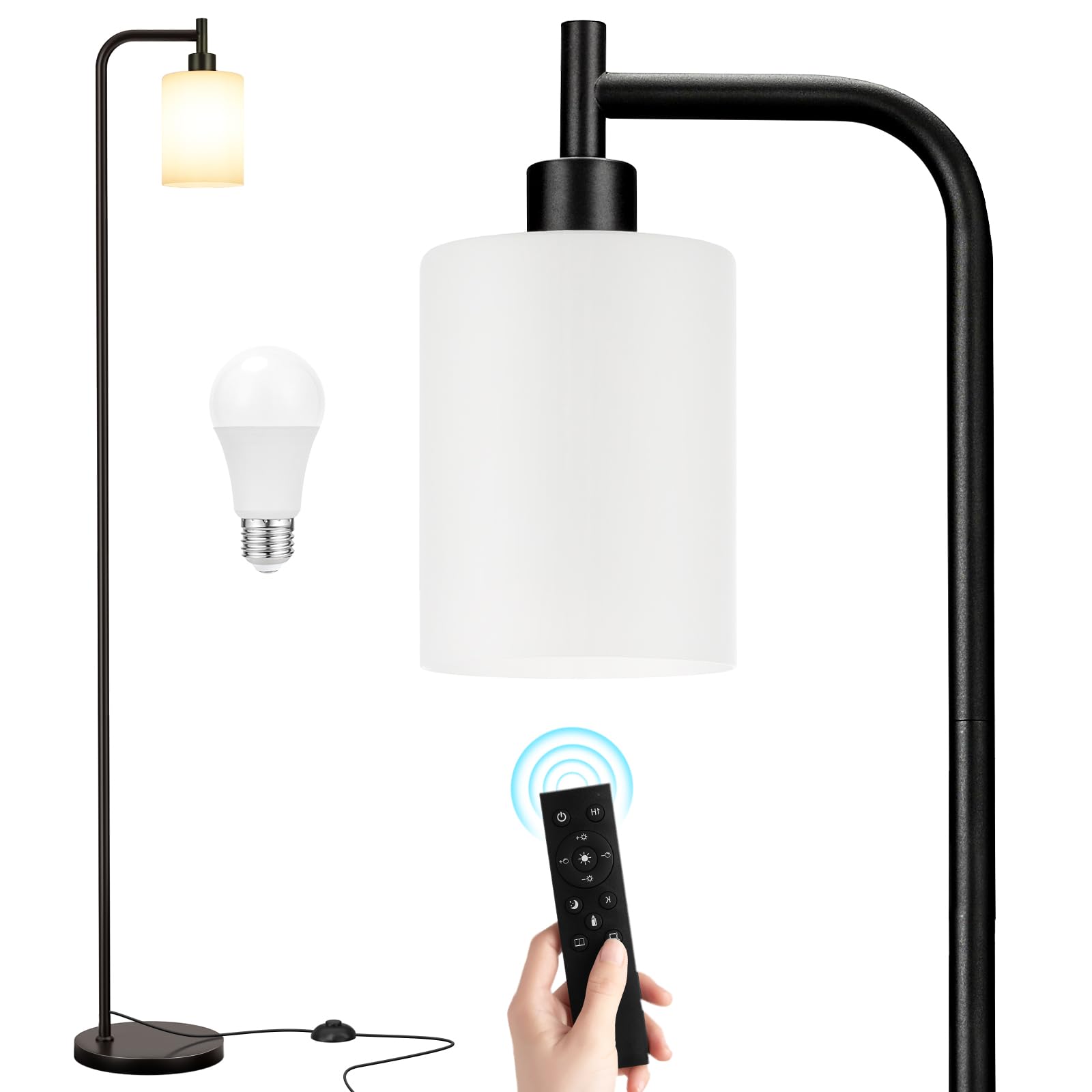 Ziisee floor lamp with remote control and glass shade for versatile living room lighting