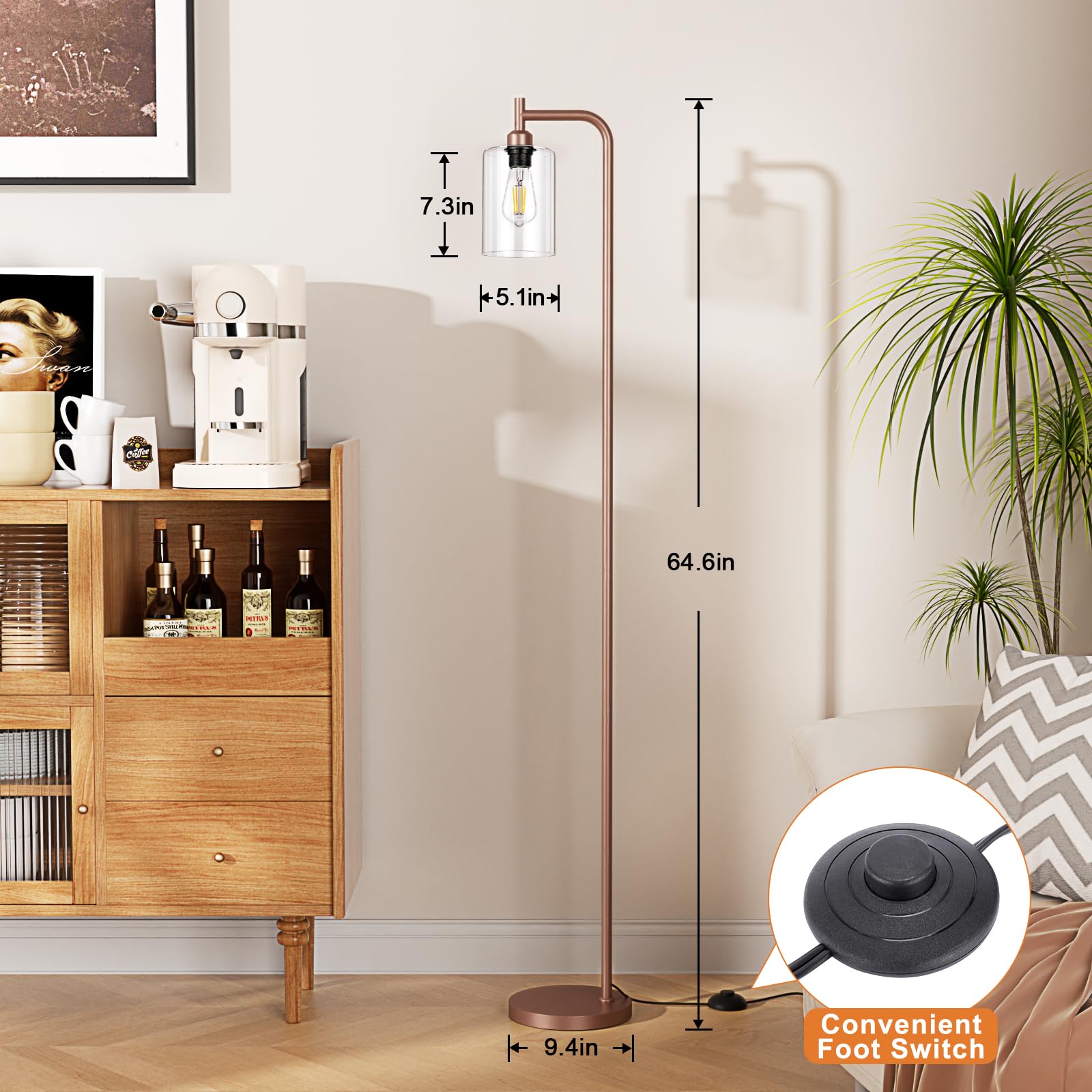Ziisee floor lamp rust-resistant brown metal frame adds durable farmhouse charm.