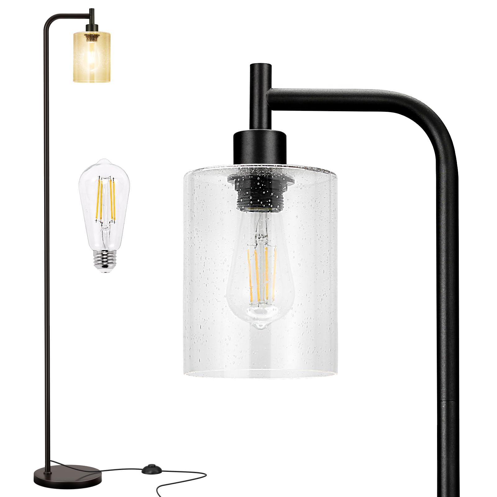 Ziisee floor lamp with seeded glass shade closeup showing warm glow and texture