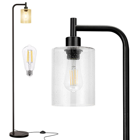 Ziisee floor lamp with seeded glass shade closeup showing warm glow and texture