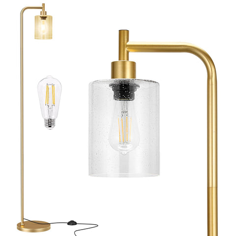 Ziisee floor lamp with seeded glass shade provides warm ambiance in the living room.