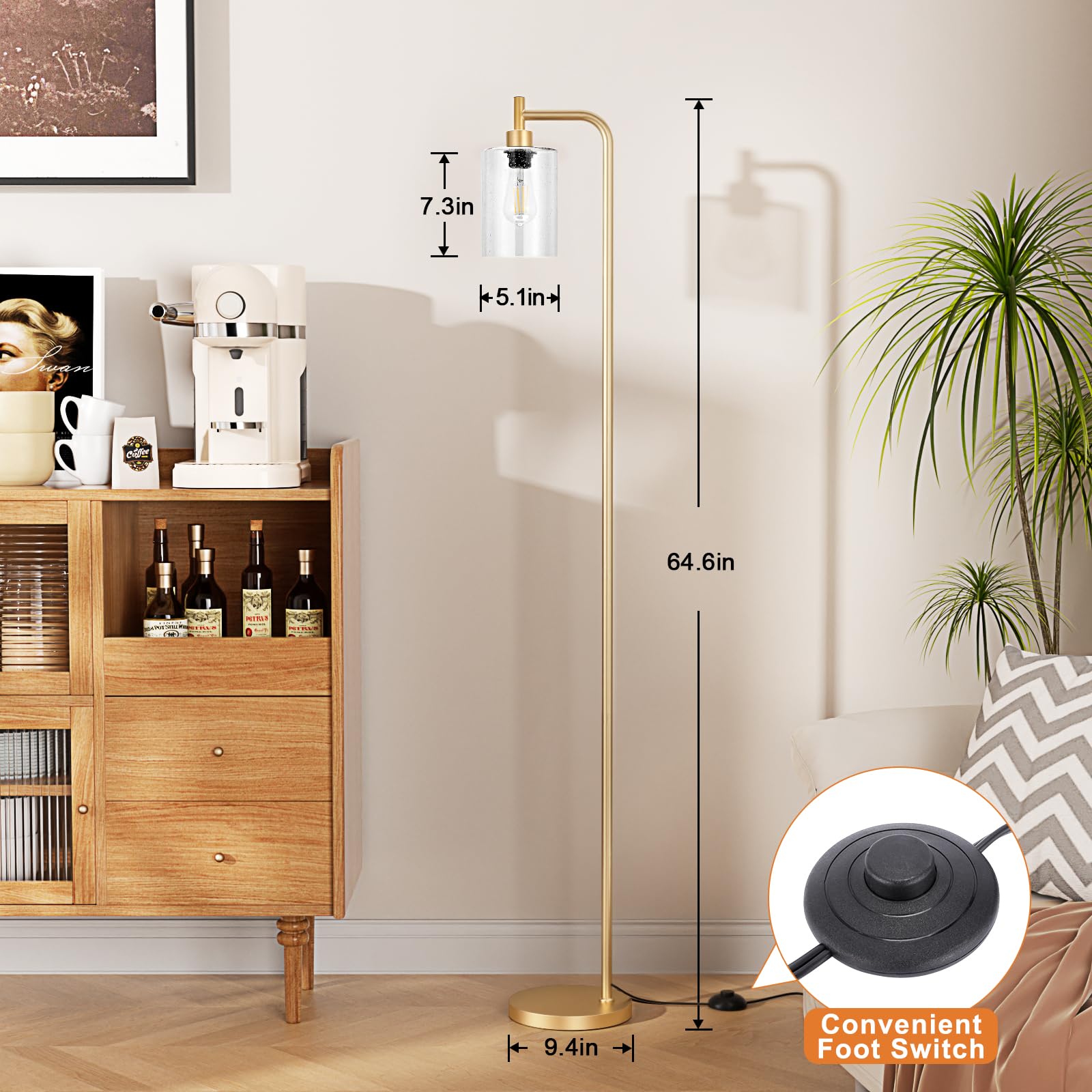 Ziisee tall standing lamp fits neatly in corners and small spaces.
