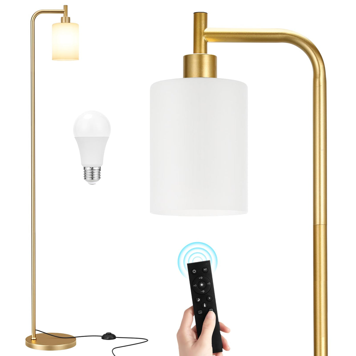 Ziisee gold floor lamp with glass shade adds warm ambience to living rooms.
