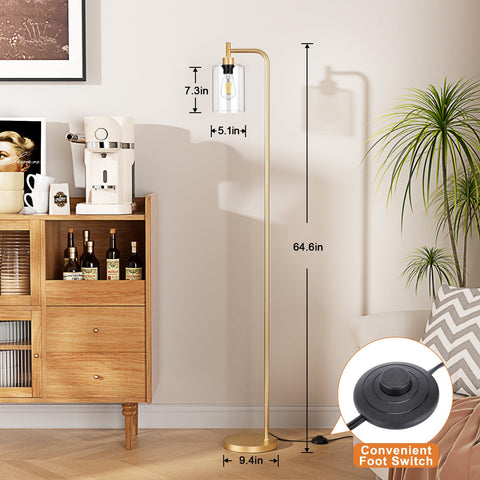 Ziisee gold floor lamp placed in a living room setup for cozy evenings