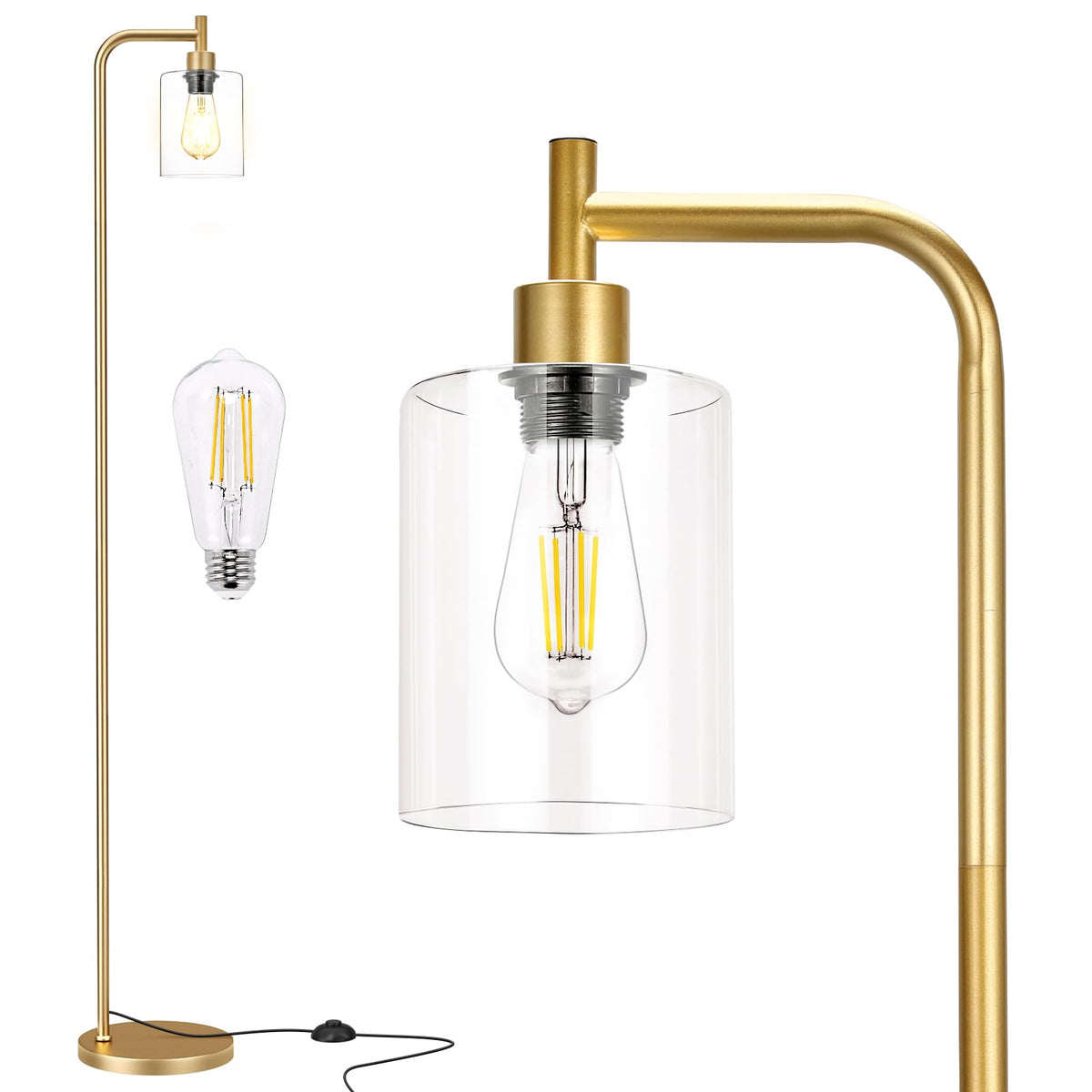 Ziisee gold floor lamp with glass shade for warm ambient lighting in the living room