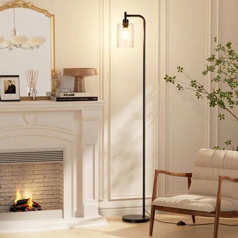 Ziisee industrial floor lamp glass shade close-up with sturdy frame