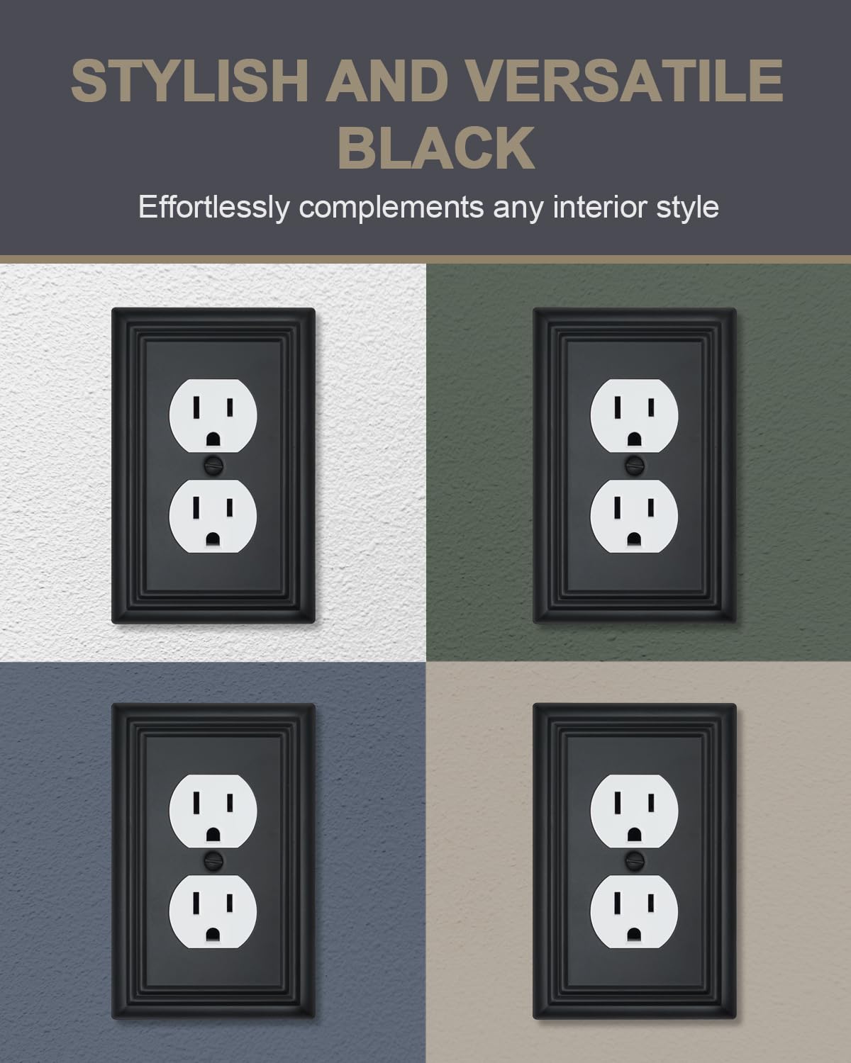 ZILLSEA 4-pack black wall plates for coordinated replacements.