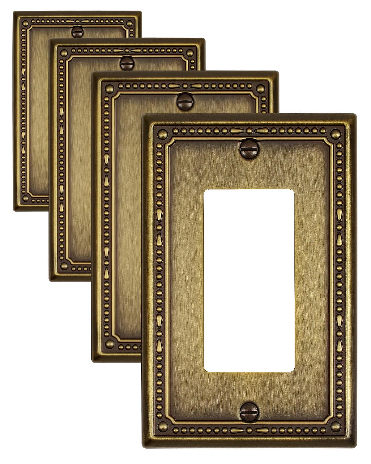 ZILLSEA antique brass outlet cover four-pack with warm vintage finish for rustic interiors.