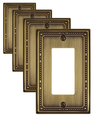 ZILLSEA antique brass outlet cover four-pack with warm vintage finish for rustic interiors.