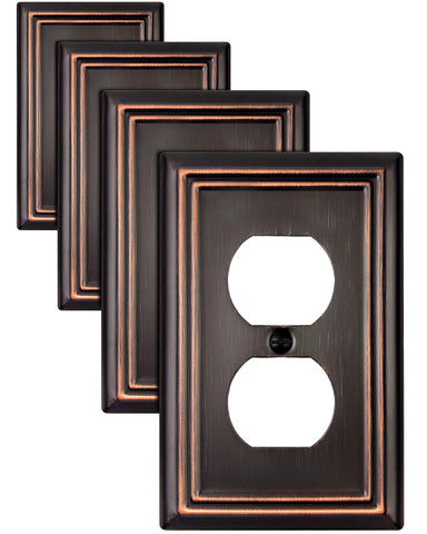 ZILLSEA duplex wall plate in aged bronze—durable steel with vintage charm for any room.