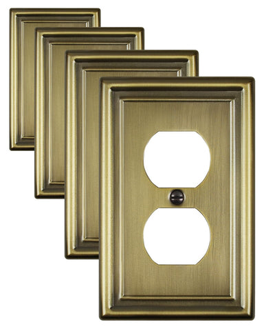 ZILLSEA antique brass duplex wall plate – front view, four-pack enhances room aesthetics.