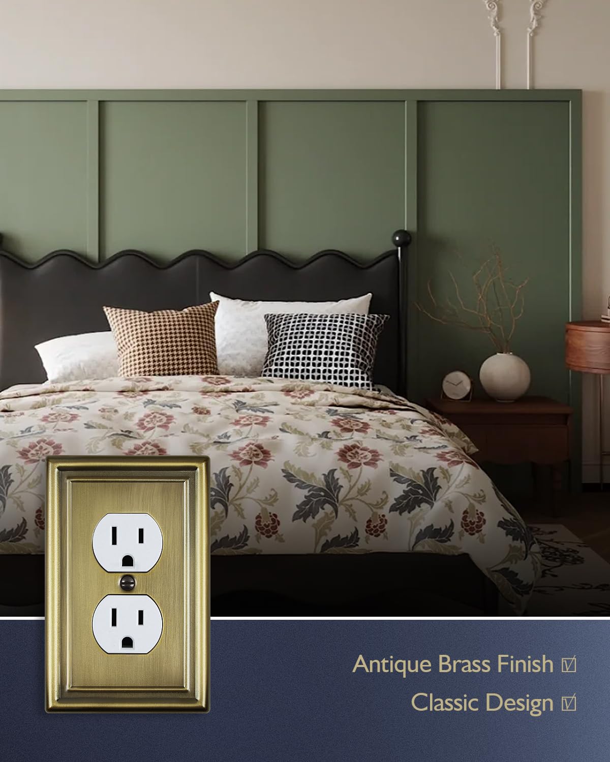 ZILLSEA antique brass wall plate – installed look with durable steel construction.