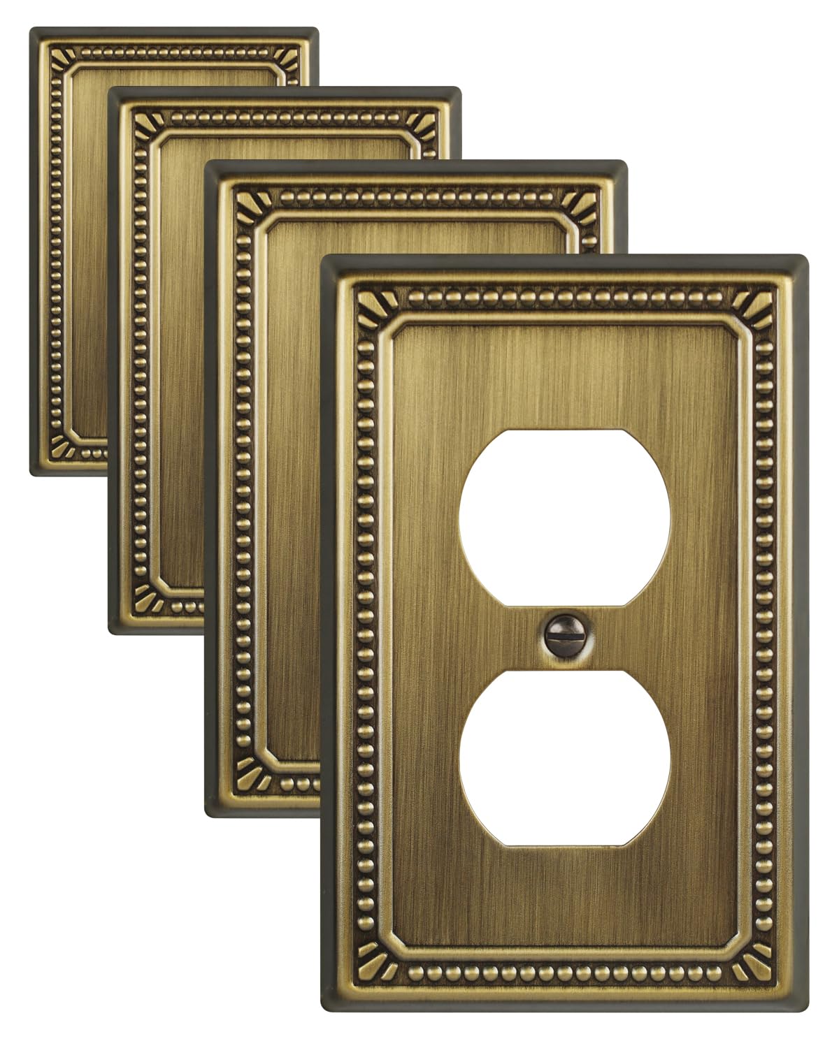 ZILLSEA duplex wall plate in antique brass with pearl design enhances any room and protects outlets.