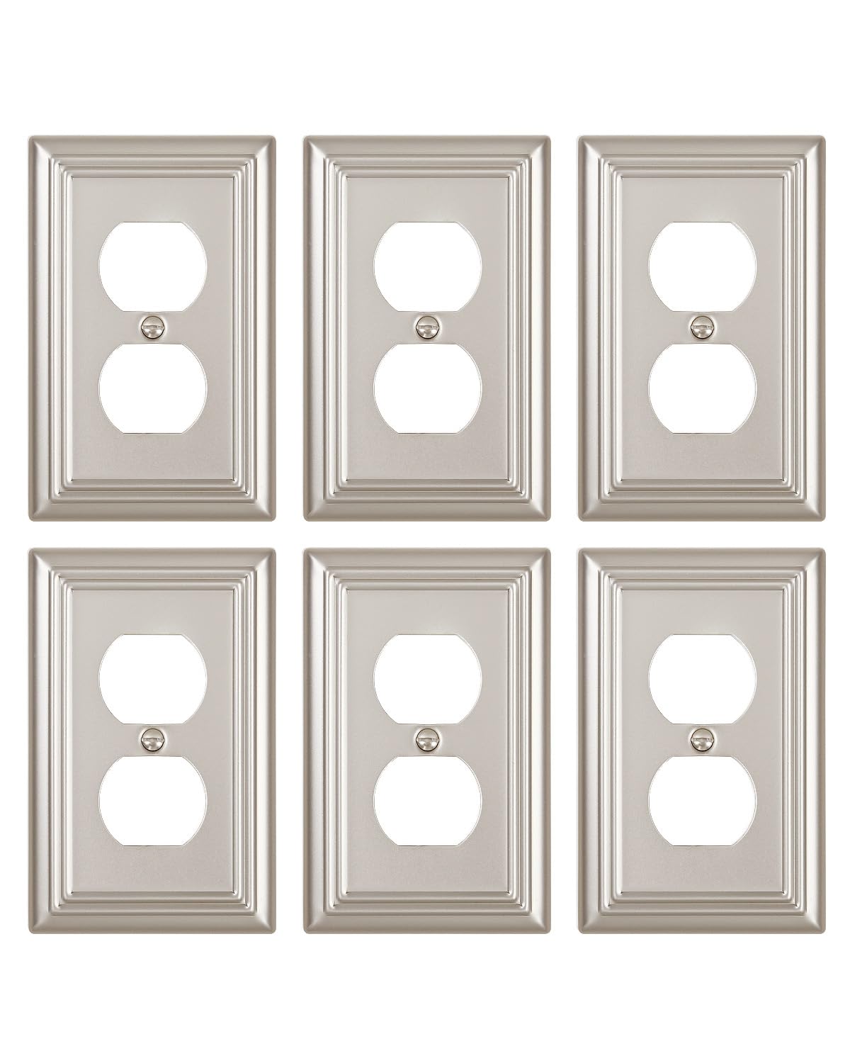 ZILLSEA duplex wall plate in satin nickel adds modern shine to outlets.