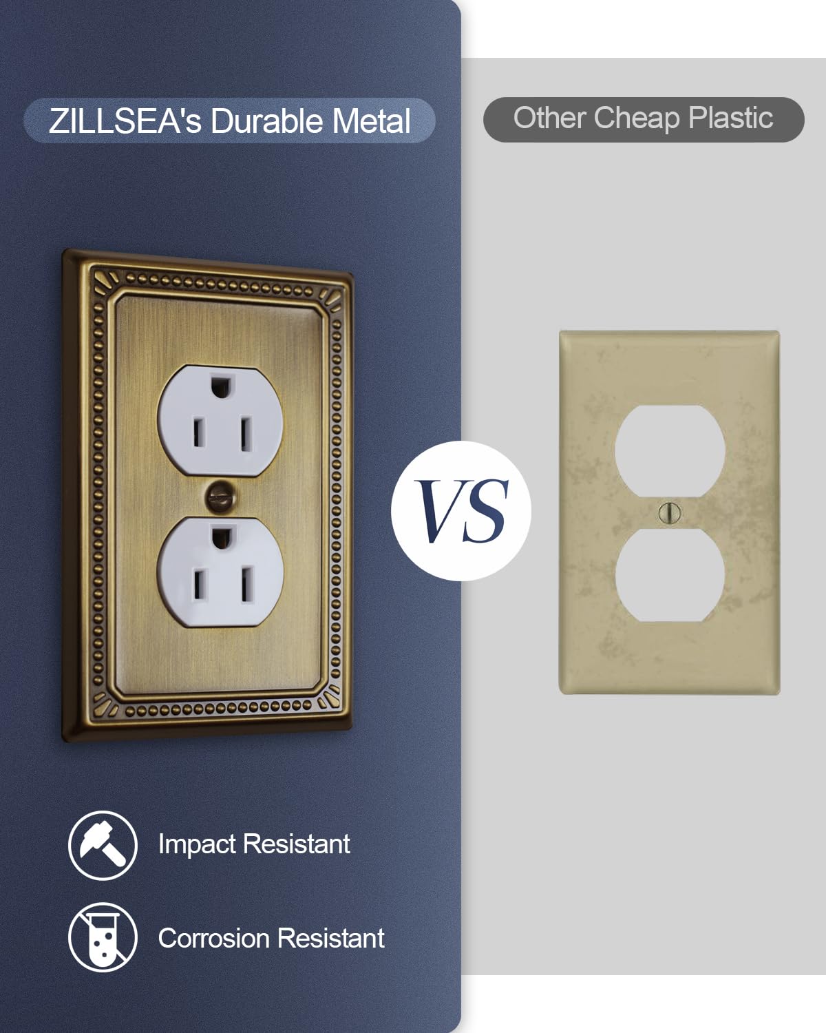 ZILLSEA durable metal construction offers lasting protection for outlets and switches