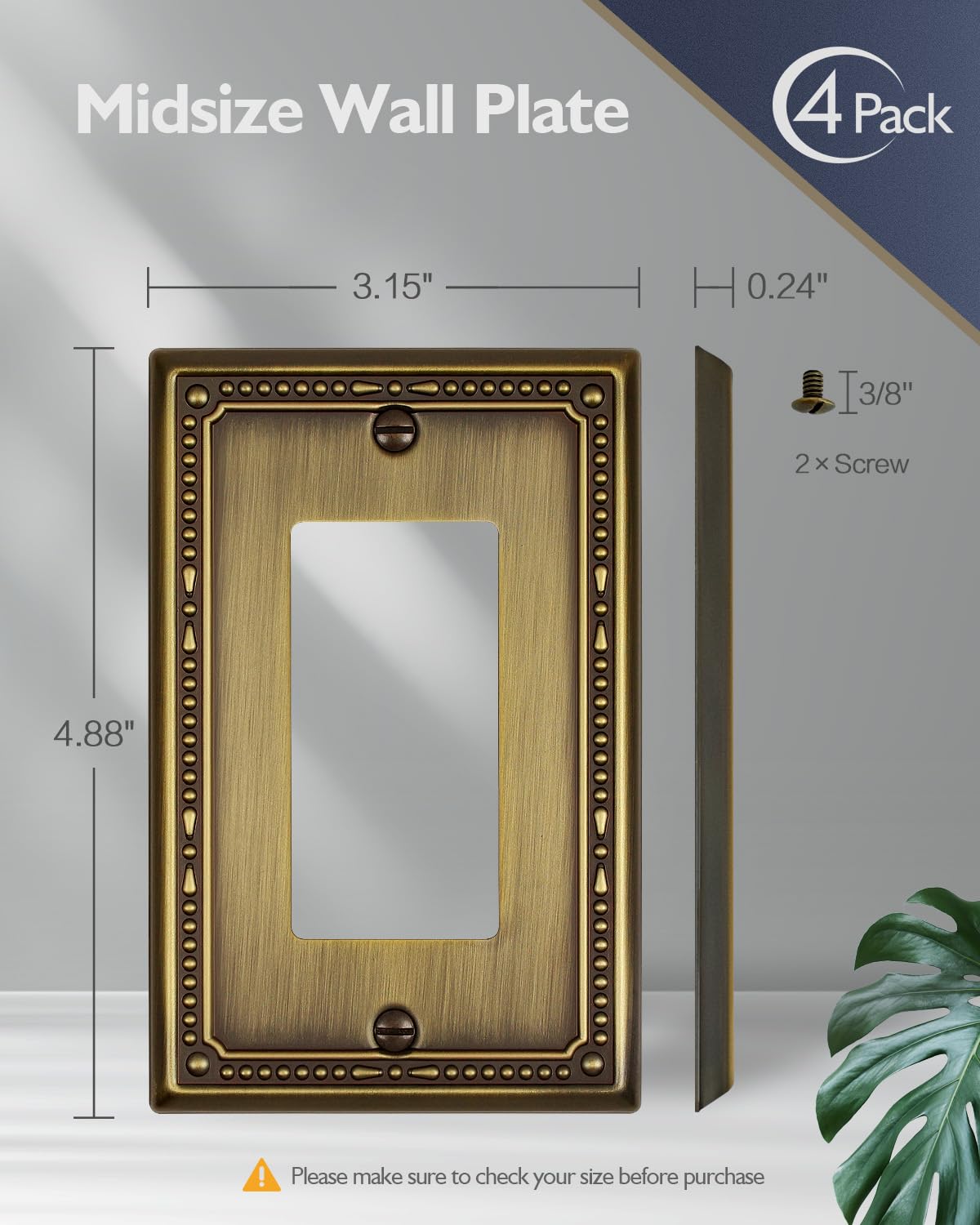 ZILLSEA antique brass wall plate includes screws for quick installation.
