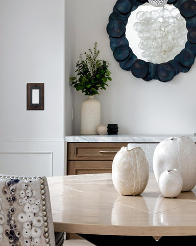 ZILLSEA wall plates shown in living room and office settings
