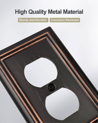 ZILLSEA metal outlet cover emphasizes long-lasting steel construction.