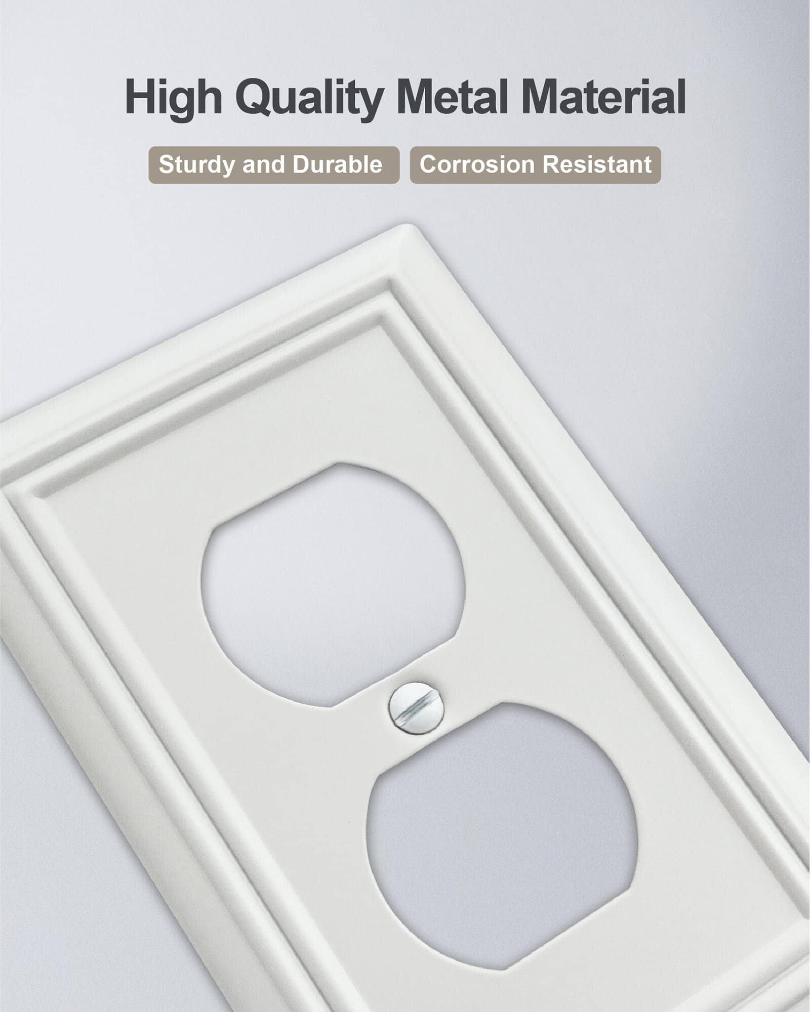 ZILLSEA off-white metal wall plate close-up highlights durable construction.