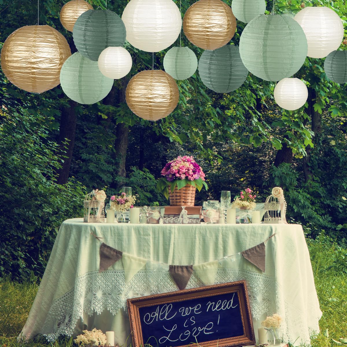 Zilue 6-inch forest green sage lanterns offer versatile party accents.