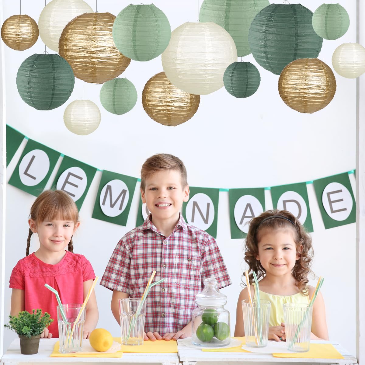 Zilue 8-inch forest green sage lanterns brighten indoor or outdoor gatherings.